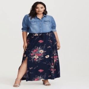 Torrid Blue Floral Maxi Challis Two Slits Skirt 2X‎ NWT Womens